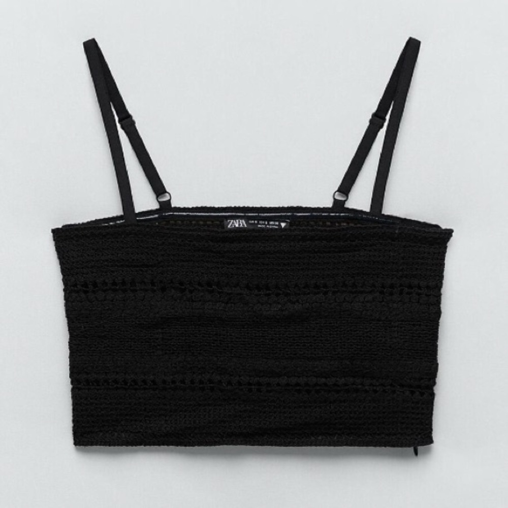 Zara crochet Black Women's crop Top beach summer vacation size medium